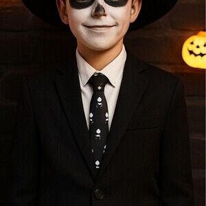 Skull Print Necktie Black Youth 8-14 Halloween Punk Goth Rock Emo